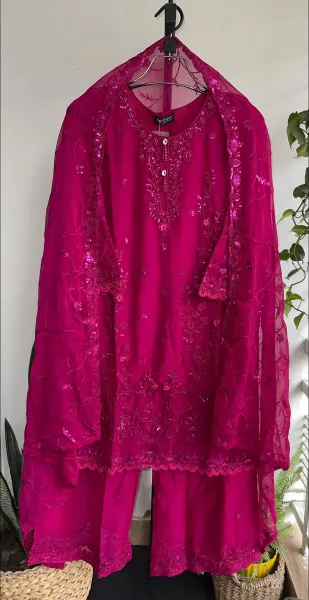 Pakistani Original Rangoon Luxury Chiffon stitched 3 Pcs _ Megenta Pink 